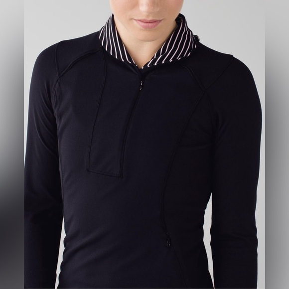 Lululemon Think Fast Pullover Shirt in Black Parallel Stripe Black White Size 4 - Picture 14 of 16